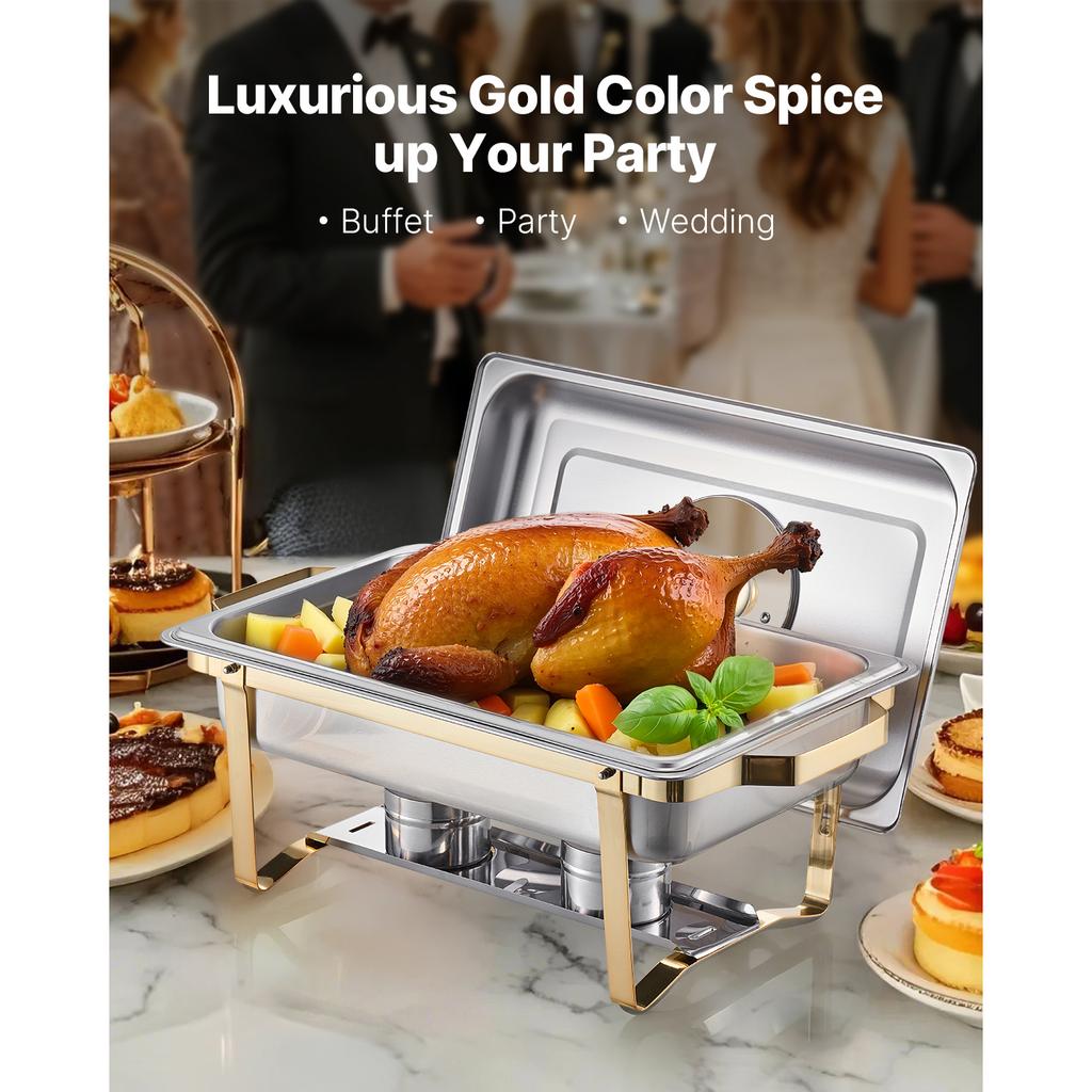 SucceBuy Chafing Dish Buffet Set 8 Qt 4 Pack Stainless Steel Chafer with 4 Full Size Pans Rectangle Catering Warmer Server