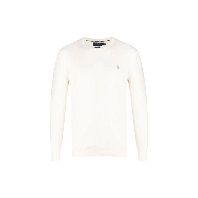 Polo Ralph Lauren Solid Color Logo Embellished Long Sleeve T-Shirt Men Tops White 710744679031-PANNA