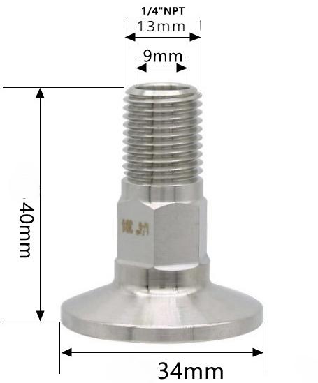 Шестигранник 1/4" 3/8" 1/2" 3/4" 1" 1-1/2" 2" NPT Наружная резьба x 0,5" 1,5" 2" Тройной зажим Соединительная труба Фитинг Нержавеющая сталь 304 316L Санитарный