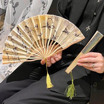 Китайский фэн-шуй, рисунок тушью, складной веер в виде кости дракона, портативный небольшой складной веер в старинном стиле, летний ручной охлаждающий вентилятор