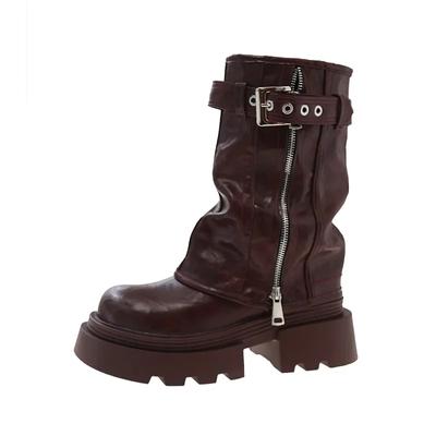 Модные зимние новые женские высокие сапоги с боковыми молниями, длинные боты-трубы, женские элегантные туфли на платформе с пряжкой и ремешком, толстые сапоги-рыцари