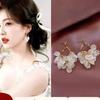 Zircon Acrylic Petal Fringed Earrings Retro Light Luxury Temperament Earrings Niche Versatile High-end Earrings