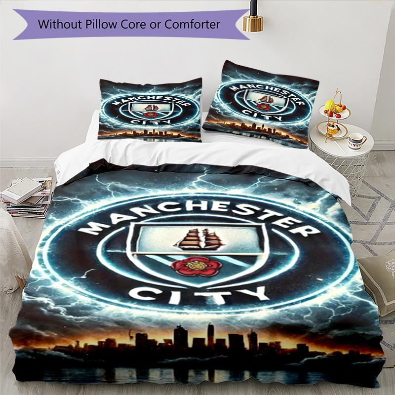 Manchester City F.C Printed Pattern Duvet Cover Set – includes 1 duvet cover and 2 matching pillowcases Bedroom decor Christmas gifts