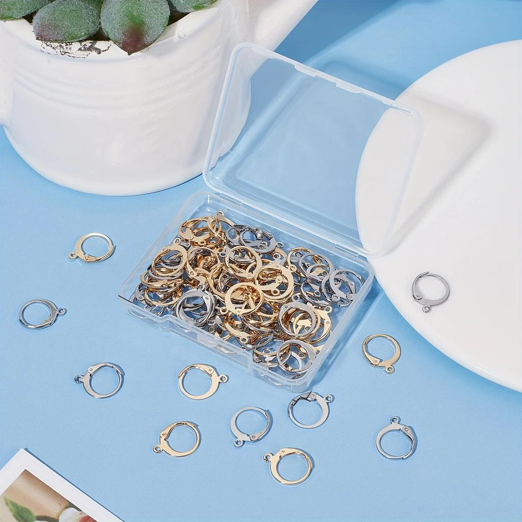 1 Box 18/48/90Pcs Earring Findings Kit Leverback Earring Hooks Hypoallergenic Huggie Lever Back Ear Wires for Jewelry Making Kit
