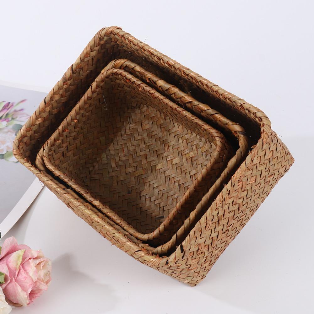 Cosmetic Storage Fruit Storage Box Storage Baskets Woven Seagrass Straw Rattan Basket Picnic Basket