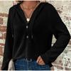 Толстовки с капюшоном для женщин с вафельным узором, длинным рукавом, завязками на пуговицы, V-образным вырезом, повседневный пуловер, свитшот с капюшоном