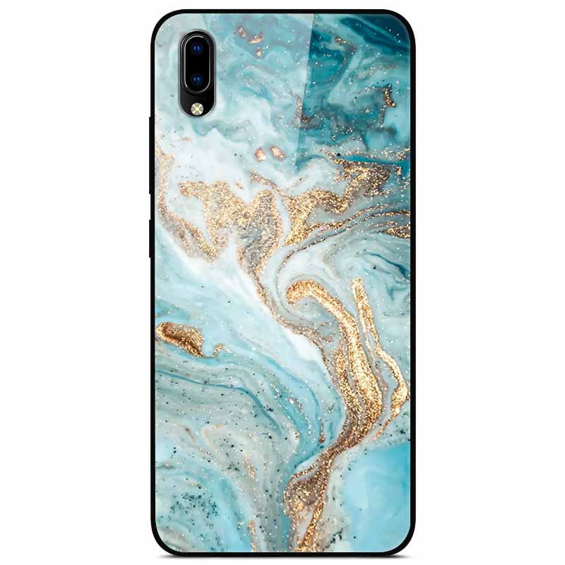 Case Tempered Glass Hard Clear Phone Case For Vivo Y91C Protector Shockproof Marble Fundas Coque