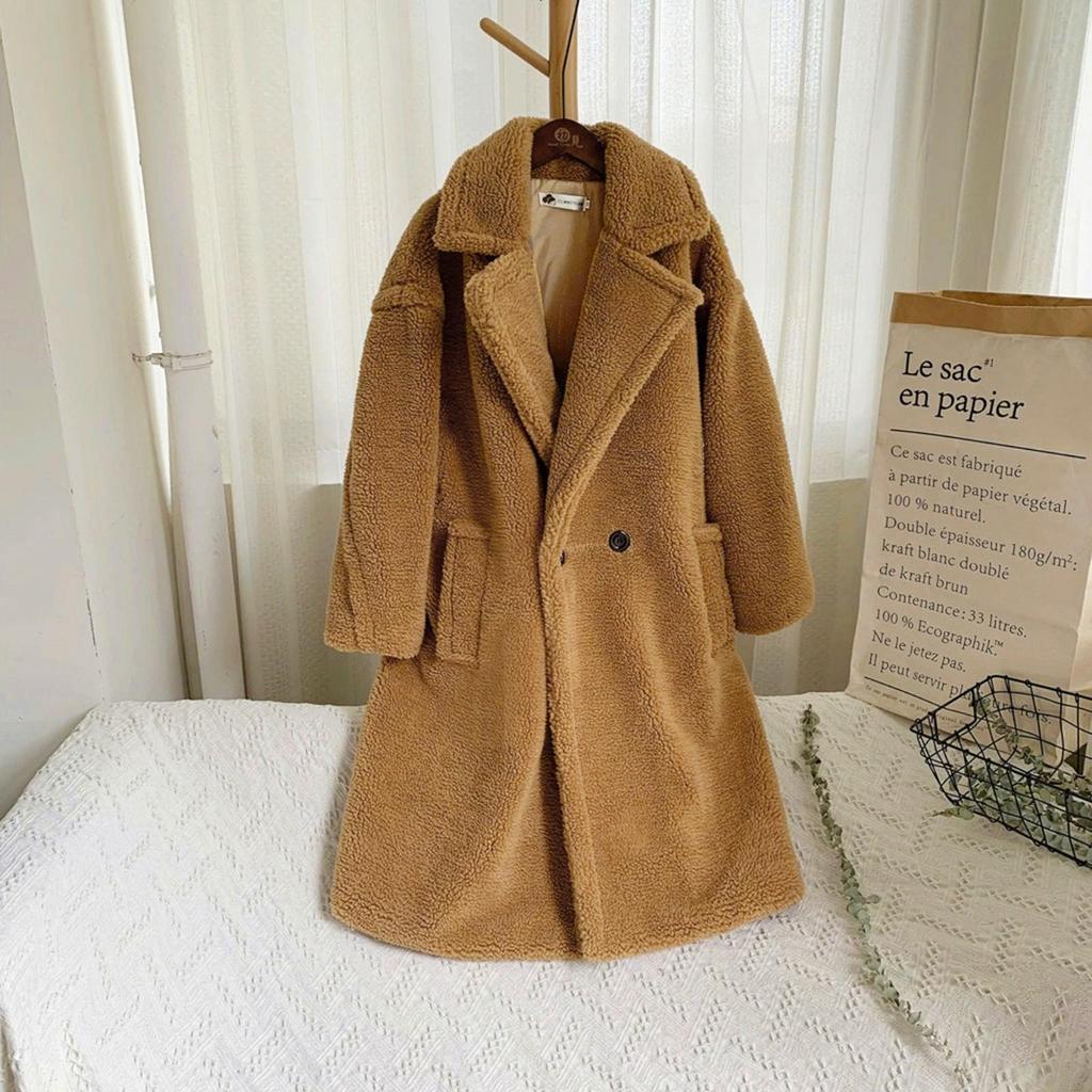 Женская мода осень и зима свободная средняя длинная ветровка пальто из ягненка