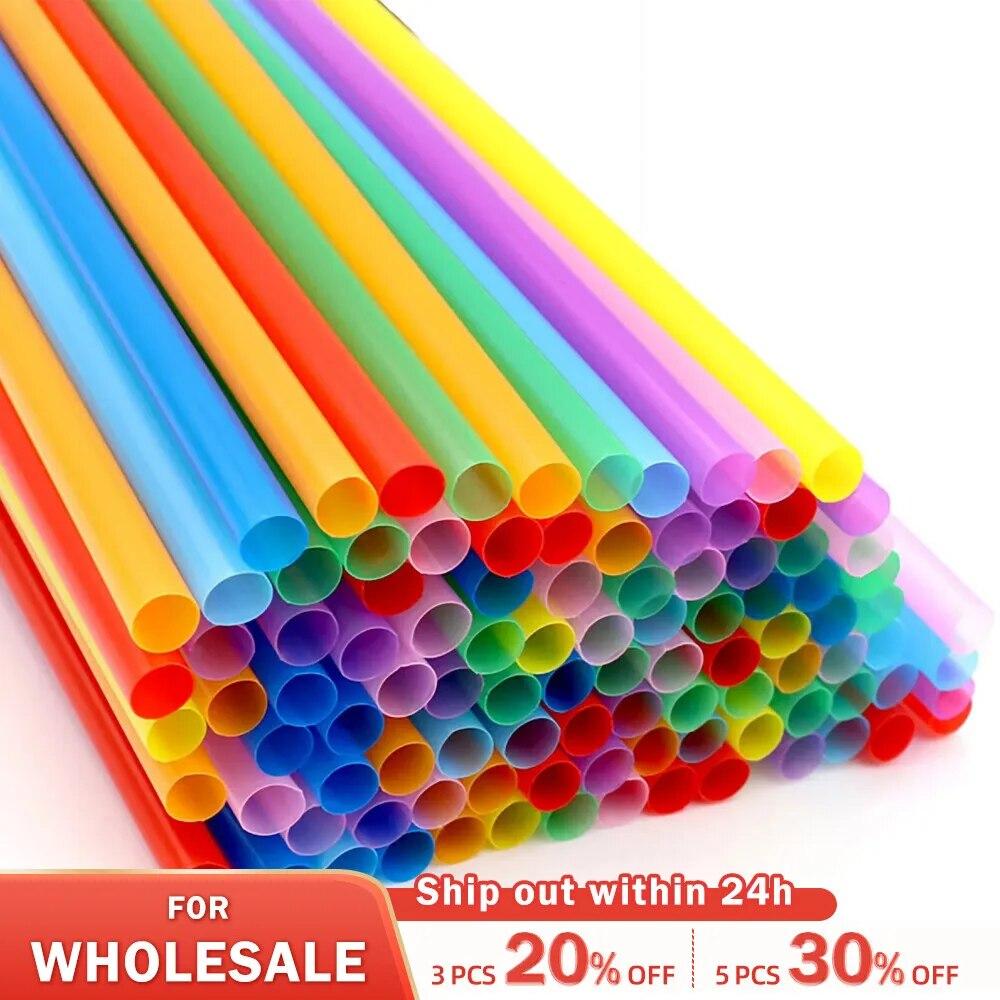 WIKHOSTAR 100 Pcs Colorful Plastic Long Disposable Drinking Straws Eco-Friendly DIsposable Straws