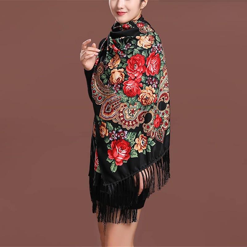 New 70*170cmWomen Luxury Floral Printed Russian Scarf Ukrainian Fringed Scarves Babushka Handkerchief Head Wraps Travel Shawl