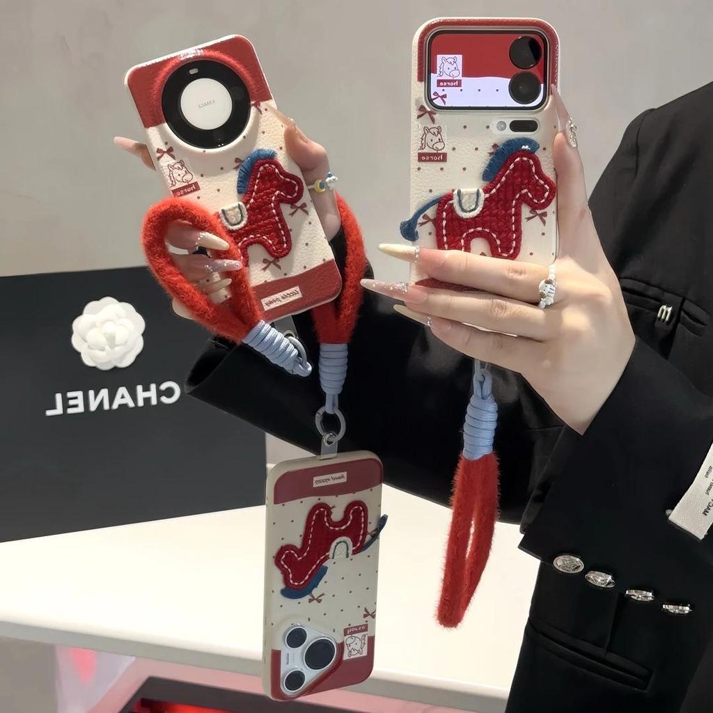 Вышитый чехол с пони для OPPO A97 - RENO 15 Текстура под кожу с большим отверстием для FIND X9.