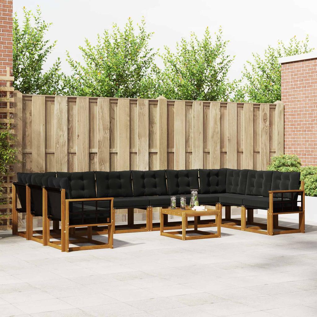 Outdoor Sofa Set with Cushions 11 pcs Natural and Black