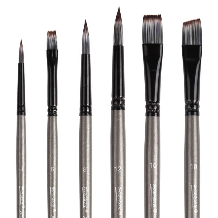 Набор нейлоновых кистей для рисования, 6 штук, с плоской и круглой головкой, художественные кисти для масляной, акварельной, акриловой живописи, идеально подходит для художников или любителей