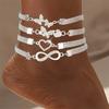 4PCS Shiny Heart Butterfly Infinity Crystal Rhinestone Anklet Set for Women Vintage Copper Color Ankle Bracelet Foot Zircon