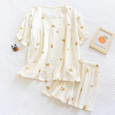 Новые летние женские пижамы с короткими рукавами, шорты, комплект из двух предметов, креповый костюм из 100% хлопка, женская милая свежая домашняя одежда больших размеров