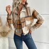 Женские винтажные повседневные решетчатые куртки и пальто с длинным рукавом и воротником-поло на осень-зиму