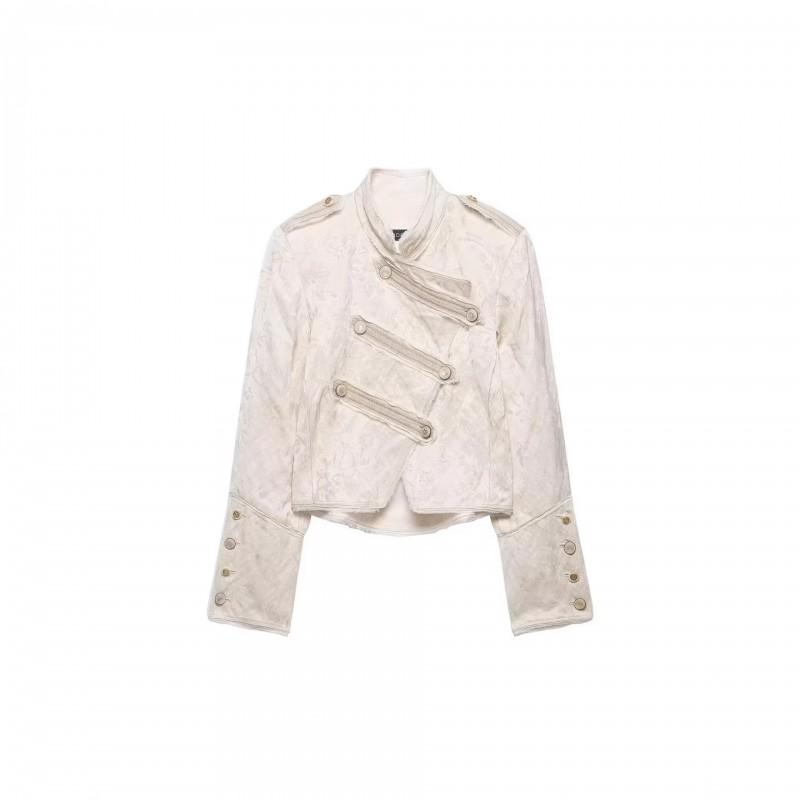 Womens Elegant Casual Woven Stand Collar Jacket 2026 Lightweight Long Sleeve Outerwear In White