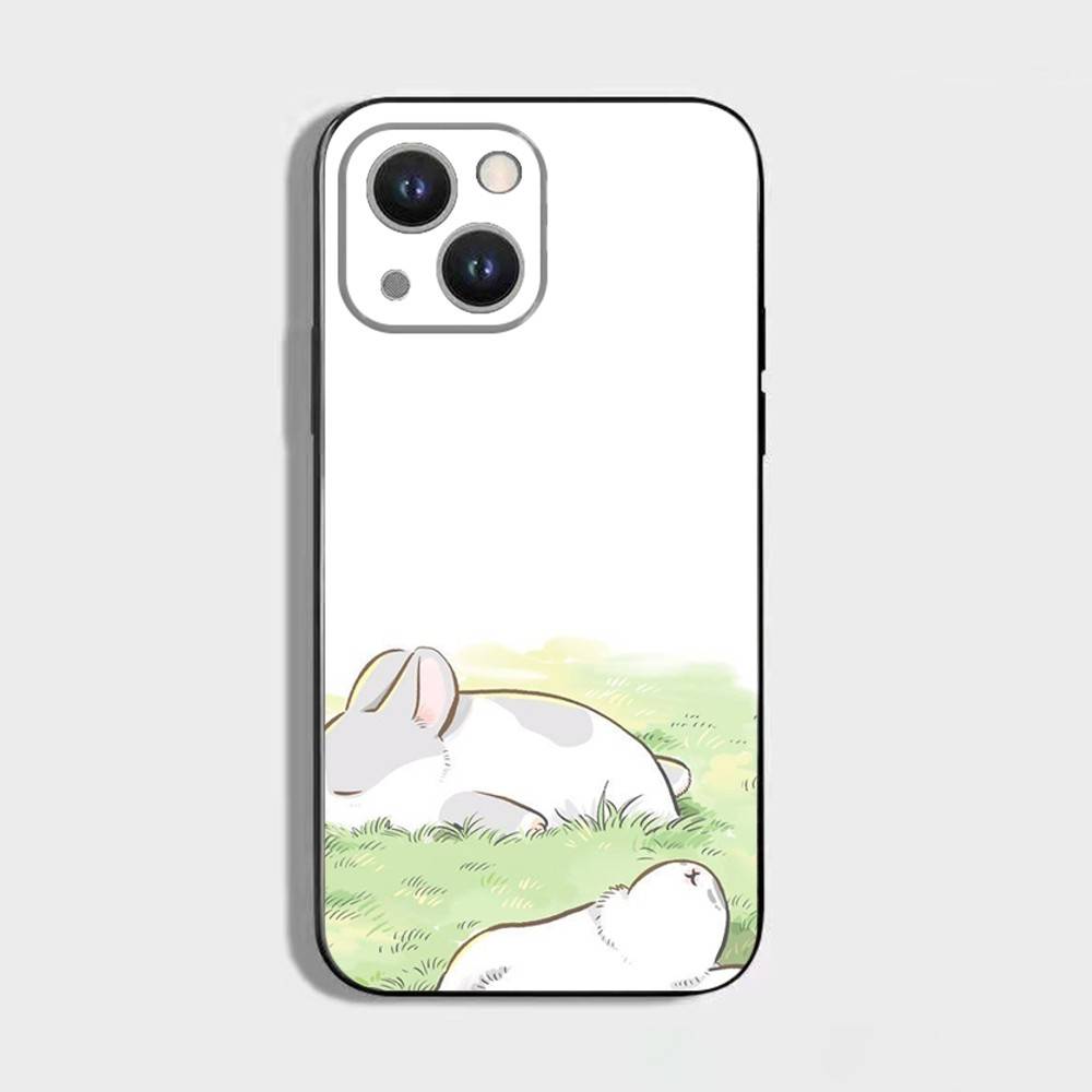 Cute Cartoon Rabbit Phone Case For iPhone 17,16,15,14,13,12,11 Plus,Pro Max,XS,X,XR,SE,Mini,8,7,Soft Silicone Black Cover