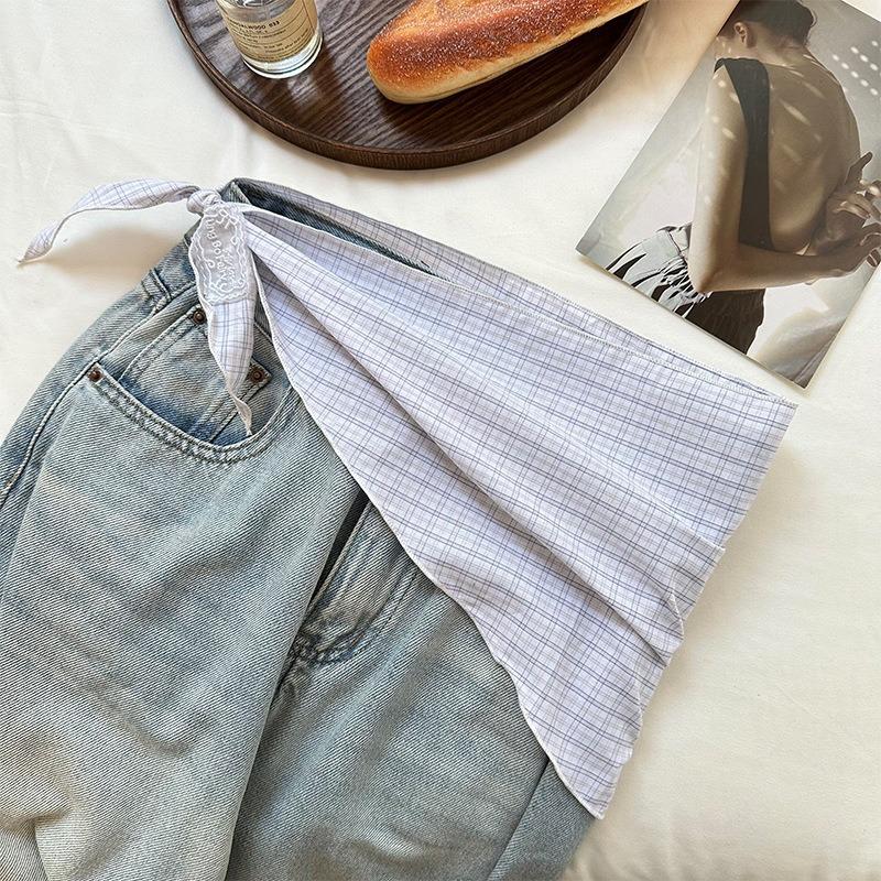 Silk Scarf High-end Sense Niche Design Sense Multi-functional Decorative Small Scarf Cotton and Linen Retro Plaid Headscarf Headband