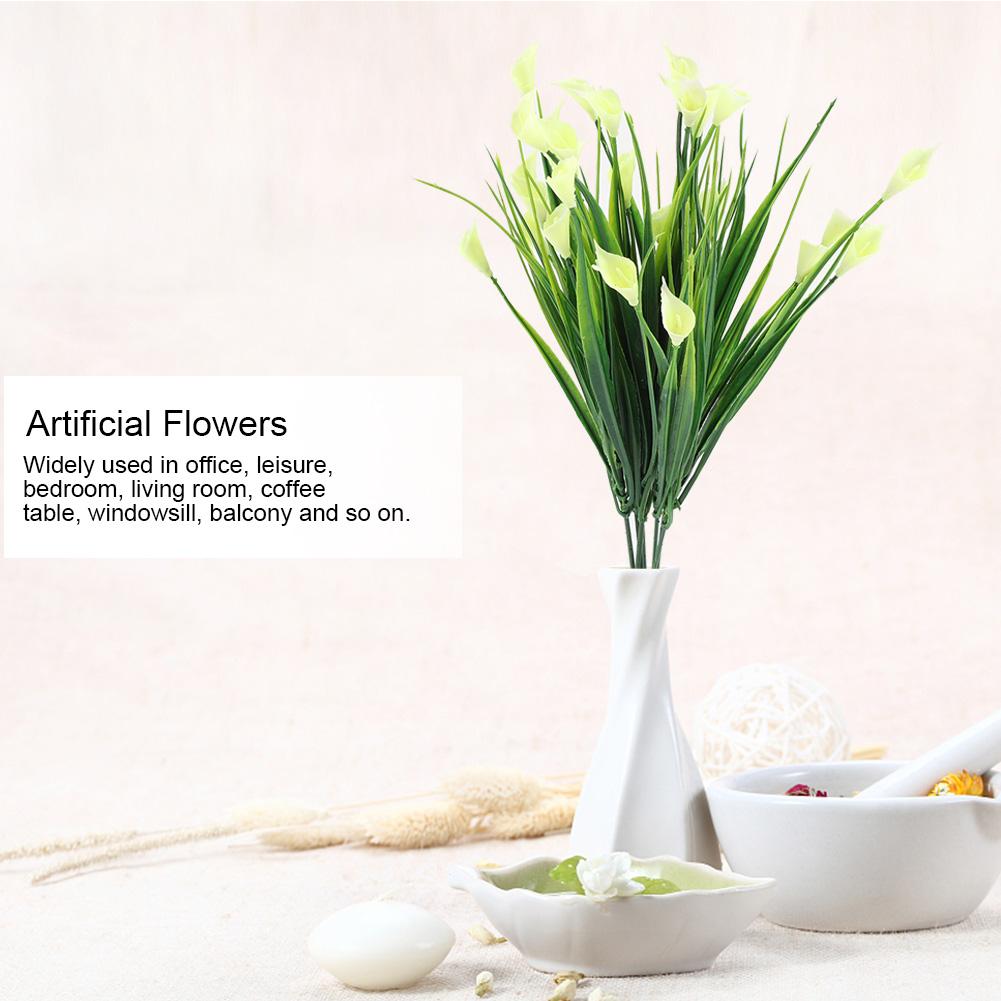 Artificial Plastic Calla Lily Fake Leaf Flowers Plant Bouquet Home Party Decor White