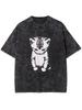 El Gato Sad Kitten Funny Emoji Sad Crying Munchkin Cat Trendy T-shirt Men's and Women's Washed T-shirt Short Sleeve Top