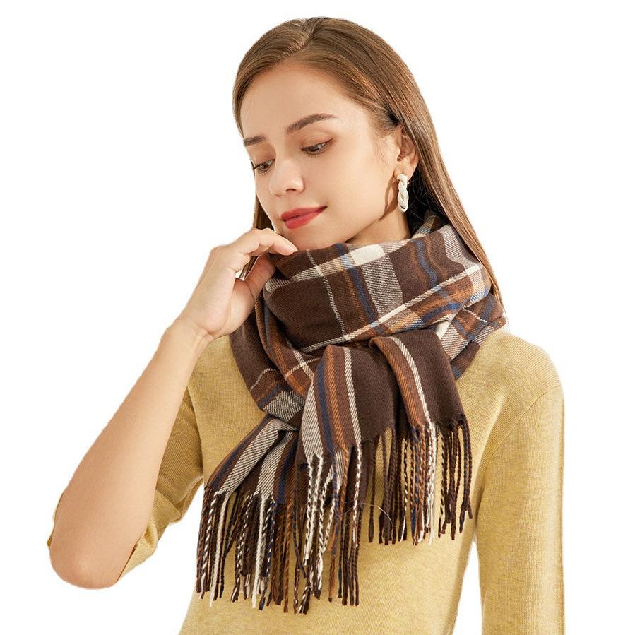 2024 New Autumn And Winter Tassel Plaid Shawl Scarf With Feminine Temperament, Medium To Long, Thick And Warm Imitation Cashmere Scarf