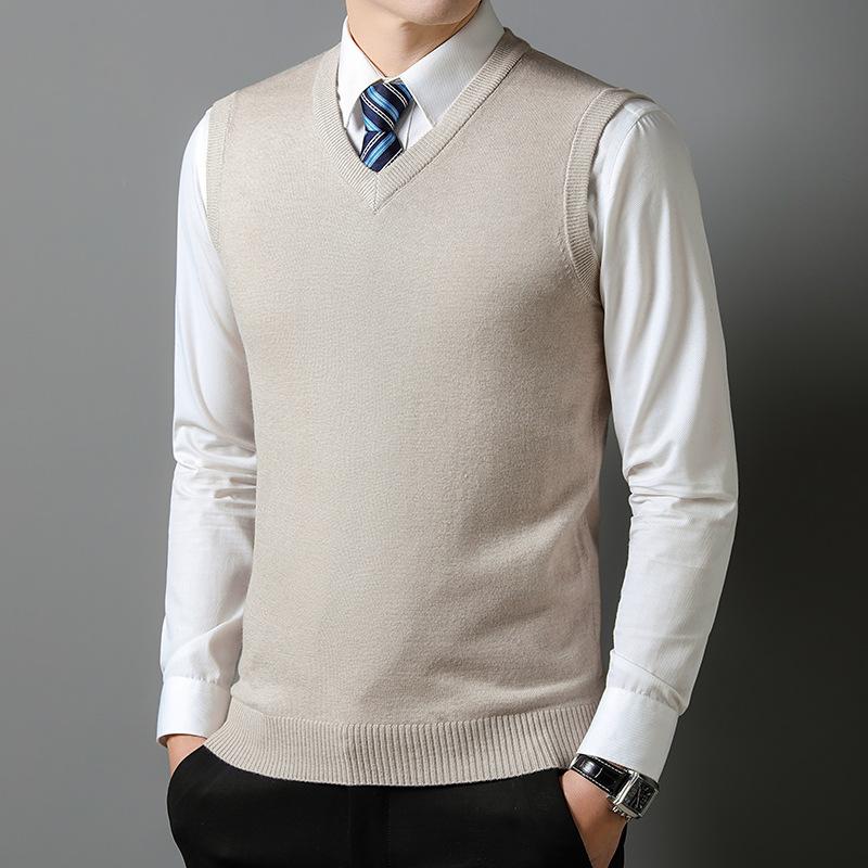 Men S V Neck Sleeveless Knit Pullover Vest Solid Color Casual