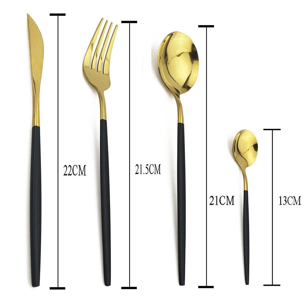 30pcs Black Gold Dinnerware Set Stainless Steel Flatware Set Cake Fork Coffee Spoon Knife Silverware Tableware Set Cutlery Set
