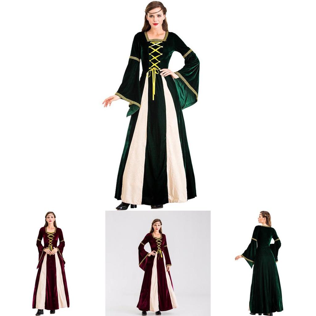 Очаровательное черное винтажное средневековое придворное косплей-макси-платье для мероприятий на Хэллоуин