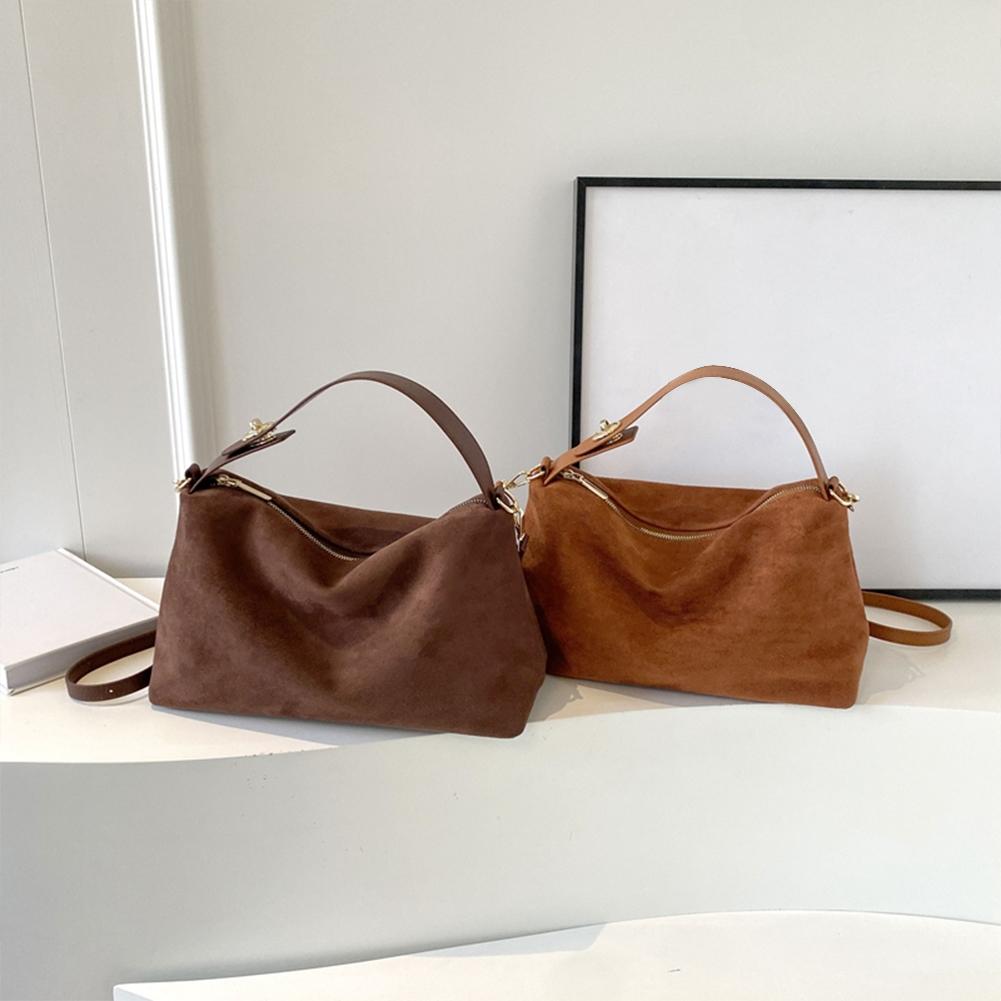 Women Suede Shoulder Bag Adjustable Strap Crossbody Bag With Inner Pocket Retro Hobo Purse Clutch Winter Fashion Female Handbag