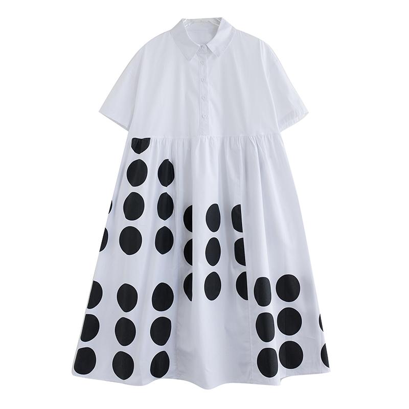 DIMANAF 2025 Plus Size Women Summer Dress Lady Basic Long Dress Printing Loose Vintage Maxi Casual Button Dress