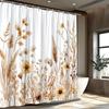 1 шт. Шторка для душа «Полевые цветы и трава» - Полиэстеровая ткань, Машинная стирка, С крючками, Подходит для украшения ванной комнаты