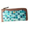 Long Thin Stained Genuine Made In Japan [Cleria U] Women's Wallet, L-shaped Zipper, Gusset, Glass, Leather, [CLU-003] (Emerald)