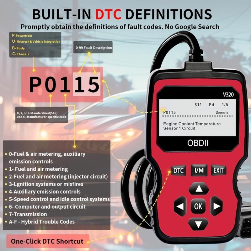 Компактный сканер неисправностей двигателя OBD2 с поддержкой 10 языков и большим дисплеем для быстрой диагностики проблем автомобиля
