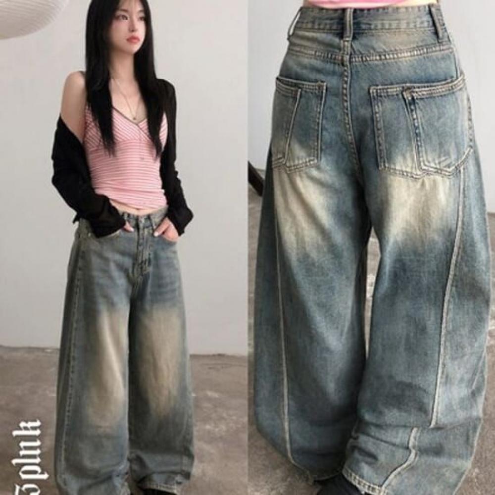 The Pink Cut Out Double Pocket Wide Denim Pants