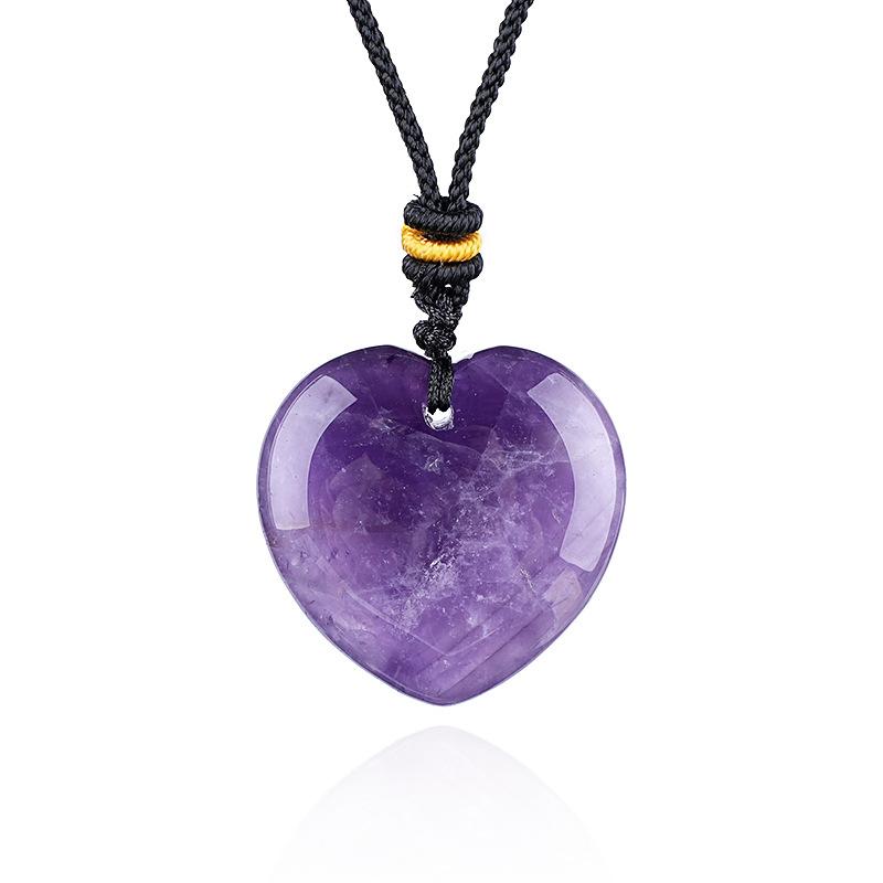 1pc 30mm Natural Stone Pendant Necklace Heart Amethyst Rose Quartz Pendant Necklace for Women Men Jewelry Party Gift