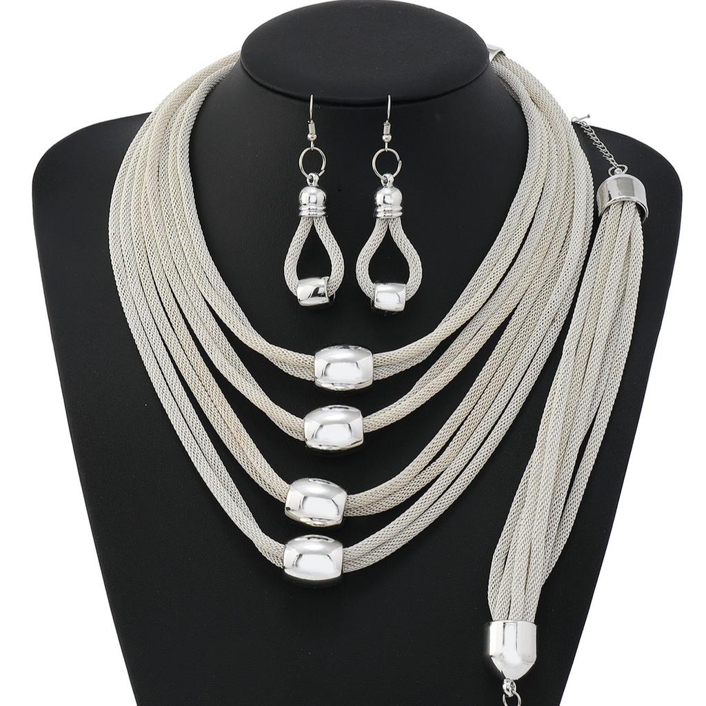 Gothic Layered Ball Pendant Choker Necklace Earrings Bracelet Women Punk Chunky Clavicle Chain Jewelry Steampunk Accessories