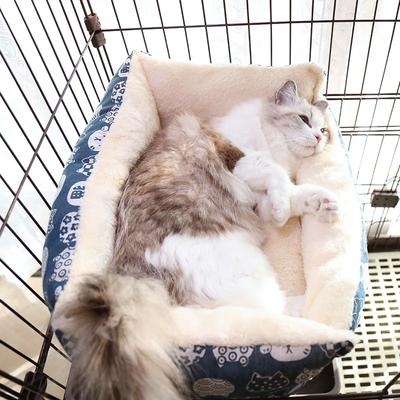 Кошачий домик, лежанка, коврик для клетки, утолщенный бархатный кошачий лежак, который можно связать и закрепить, зимнее теплое гнездо, мягкий, удобный, плюшевый, товары для животных