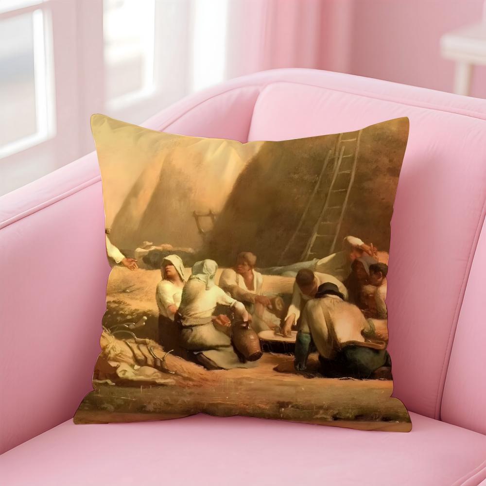 JJeanFrancois Millet ART Cushion Cover Pillow Case Ultra Soft Skin Friendly Fabric Cloud Like Comfort Concealed Zipper