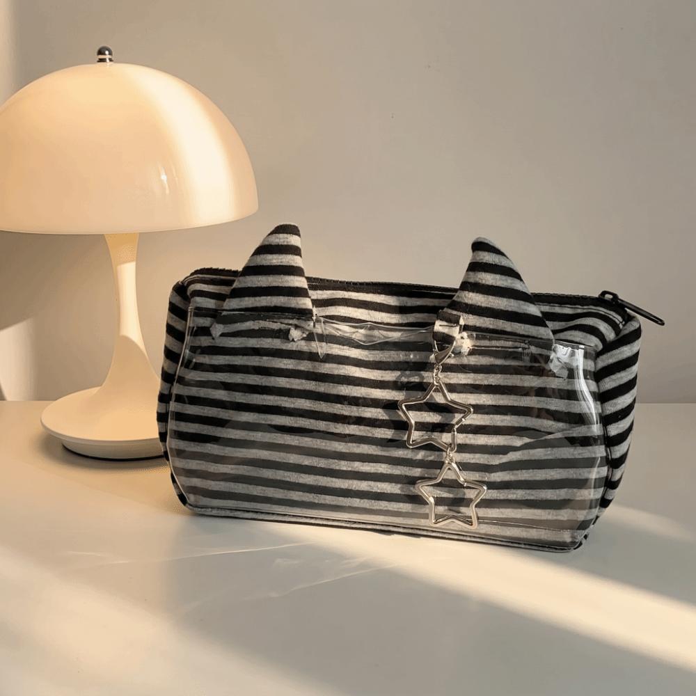 Clear PVC Striped Pencil Case Multi-functional Stationery Organizer Star Pendant Pen Bag Girl