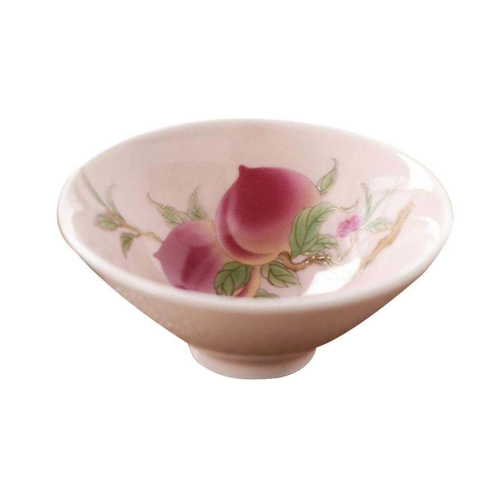 Peach Blossom Conical Cup - Hand-Painted Ceramic Tea/Sake Chalice, Pink Vintage Tableware Set for Home, Japanese Style Dishware