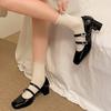Черные туфли-лодочки в стиле ретро с квадратной головкой и толстым каблуком, женские, новинка 2025 года, весна-осень с юбкой, универсальные туфли «Мэри Джейн» во французском стиле