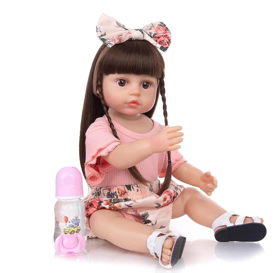 55 см кукла Bebe Reborn для маленьких девочек, розовая принцесса, очень мягкая силиконовая красивая кукла для всего тела, настоящая сенсорная игрушка, подарки
