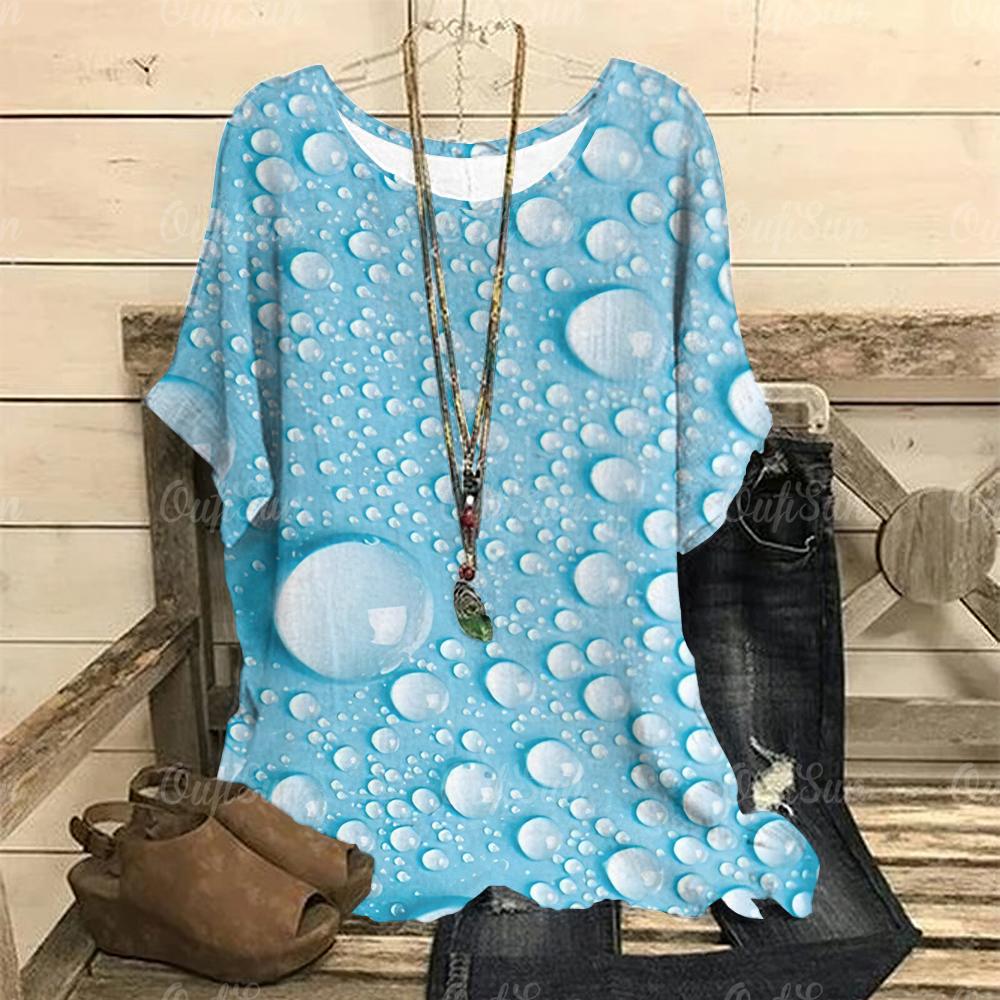 Футболка в стиле ретро для женщин с принтом капель, футболки с коротким рукавом, летний круглый вырез, модный женский свободный свитер