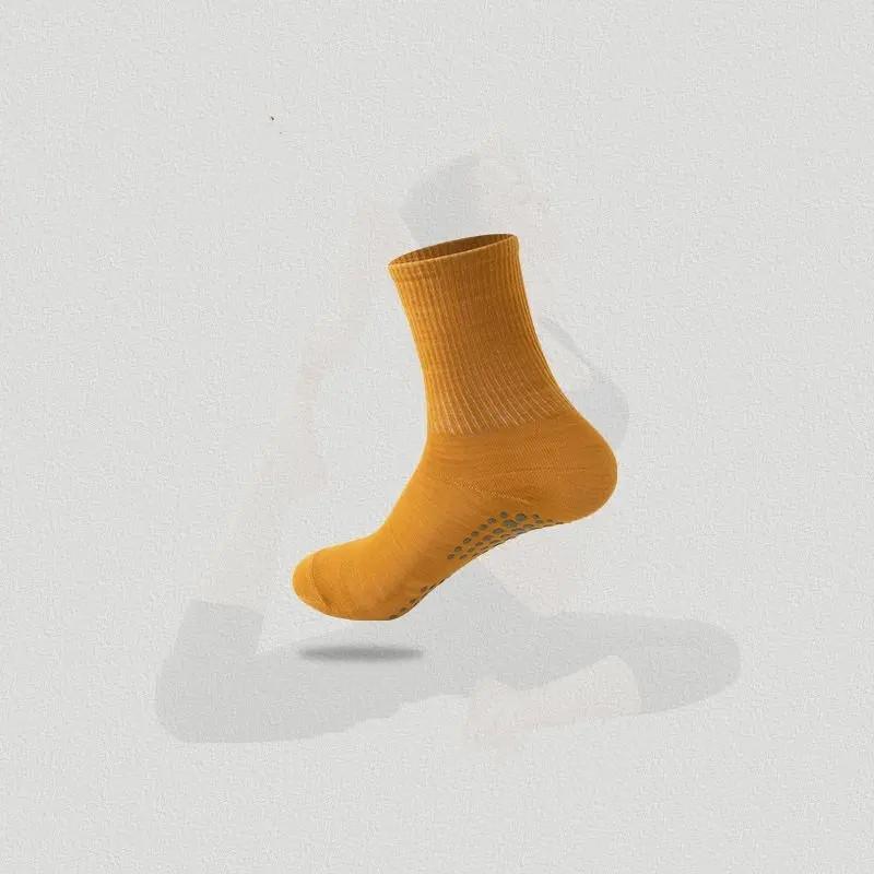 Solid Color Mid-calf Cotton Yoga Socks Silicone Bottom Non-slip Sports Socks Women Indoor Fitness Trampoline Dance Pilates Socks