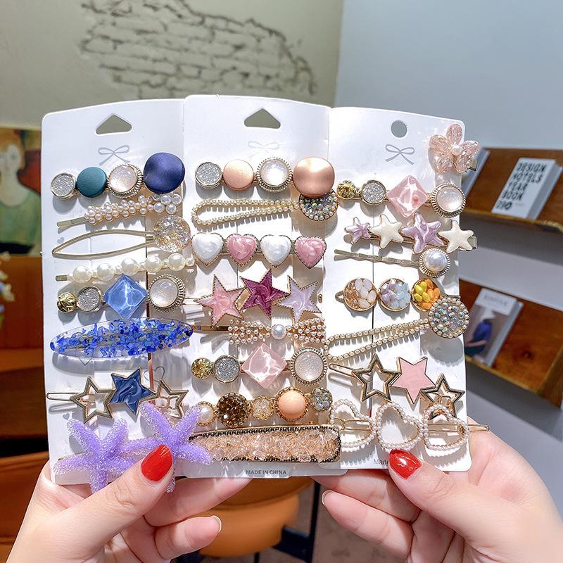 Простая челка Морская заколка Зажим в виде слова Сетка Красный темперамент Жемчужный кристалл Задняя часть головы Ложка Верхняя застежка Боковой зажим Комбинированный набор