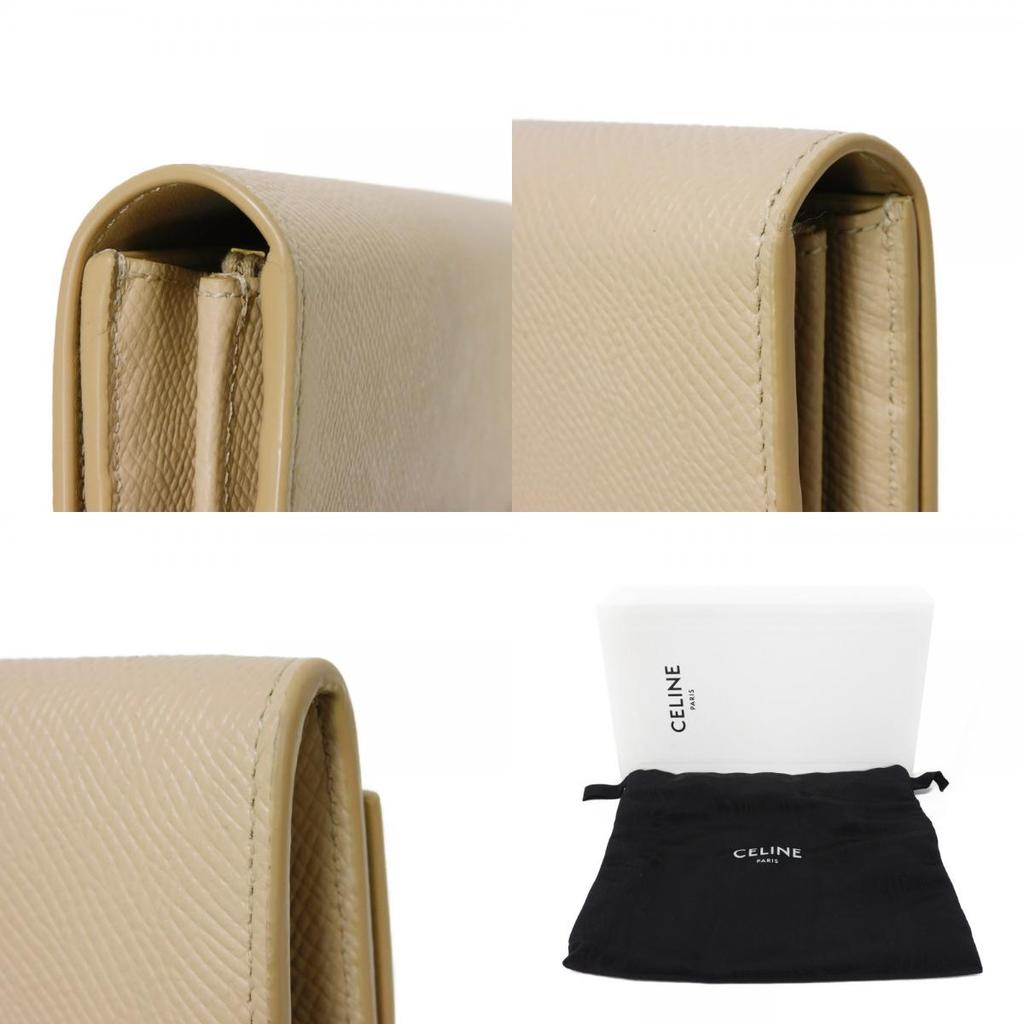 Used 10431 Large Flap Wallet 10B563BEL.03ND 7940 Foil-Stamped Grain Calfskin Beige Bifold Long Wallet New Logo Nude