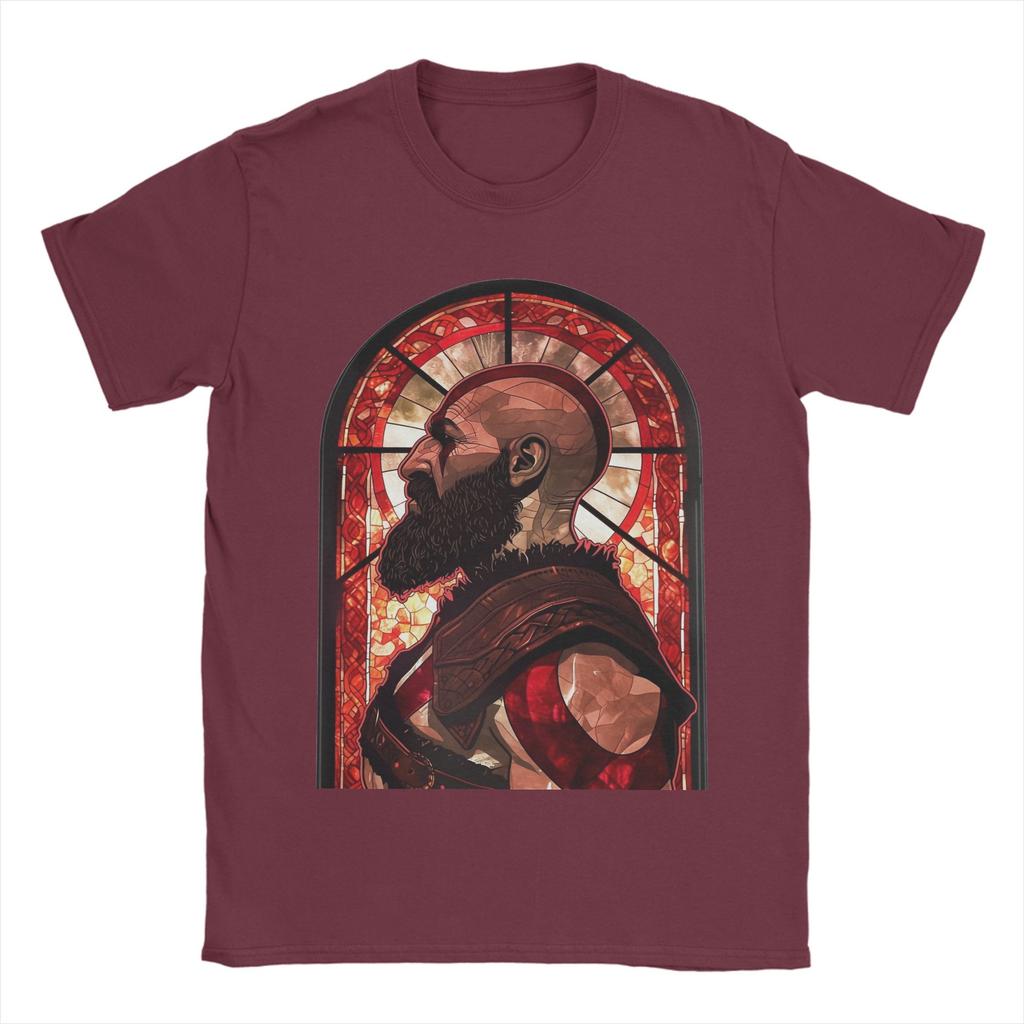 Unisexs TShirt Stained Glass Kratos God Of War Vintage Cotton Tees Short Sleeve T Shirt Crewneck Clothes New Arrival