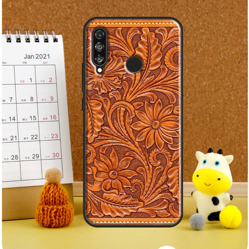 Brown Tooled Leather Pattern For Huawei Nova Y61 Y60 Y70 Y72 Y73 Y90 Y91 12i 11i 3i 7i 8i 9 10 SE P20 P40 P30 Lite Case