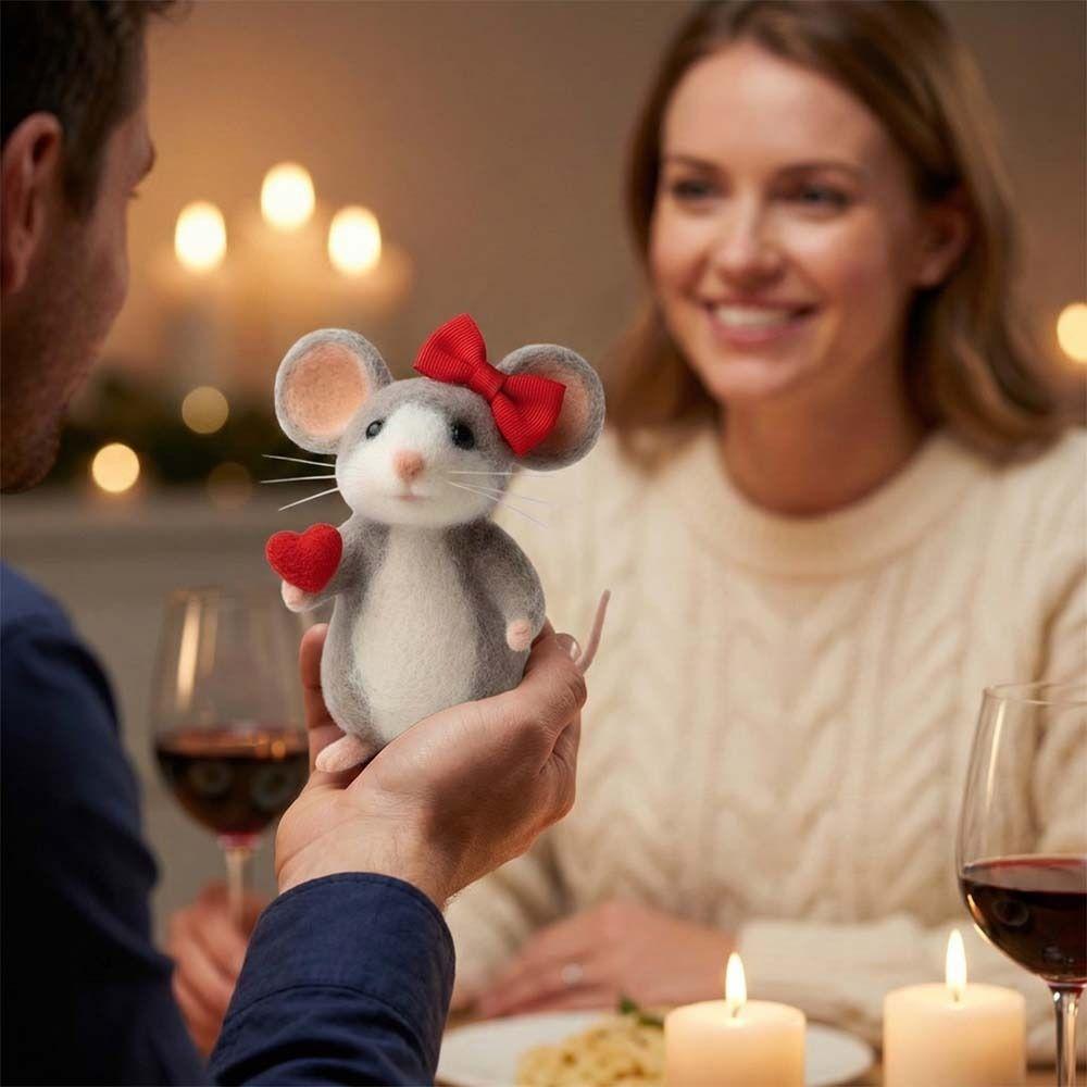 Handmade Felt Valentine's Day Felt Mouse Wool Felt Valentines Day Decor Christmas Tree